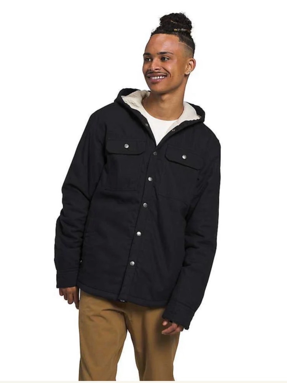 The North Face Sz Medium Campshire Sherpa Shirt Jacket Black Mens Snap Close